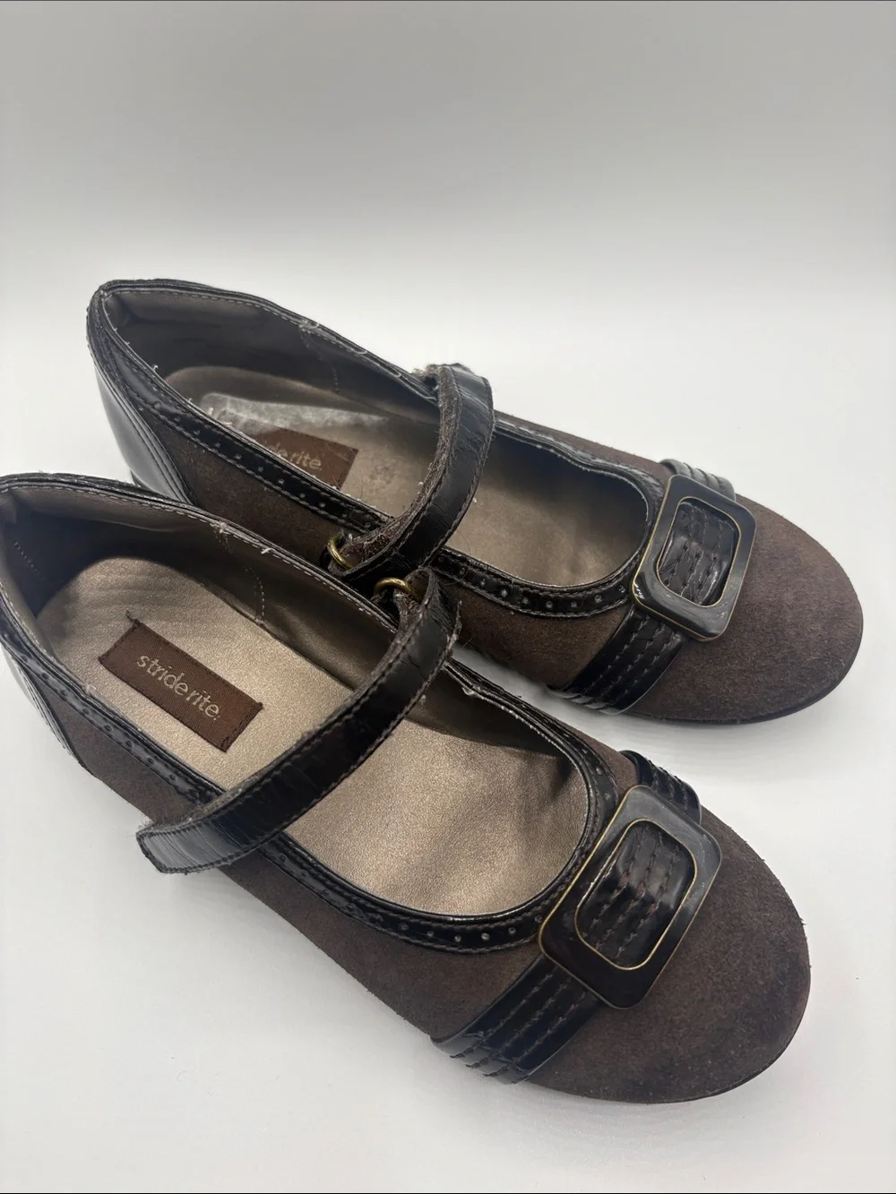 Stride Rite Girls Brown Mary Jane Flats with Buckle Detail